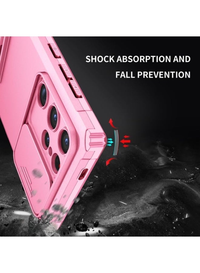 Q TRIPLE A Perfect Case for Samsung Galaxy S24 Ultra 5G, Military-Grade Shockproof Protective Case with Slider for Camera Lens Protection & Built-in Dual Functional Kickstand, vertical and horizontal viewing & Anti Fall Corner Bumpers Silicone Armor Shell (Pink) - Image 3