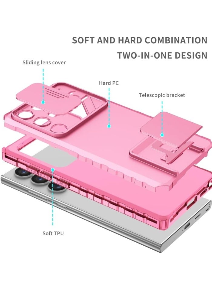 Q TRIPLE A Perfect Case for Samsung Galaxy S24 Ultra 5G, Military-Grade Shockproof Protective Case with Slider for Camera Lens Protection & Built-in Dual Functional Kickstand, vertical and horizontal viewing & Anti Fall Corner Bumpers Silicone Armor Shell (Pink) - Image 4
