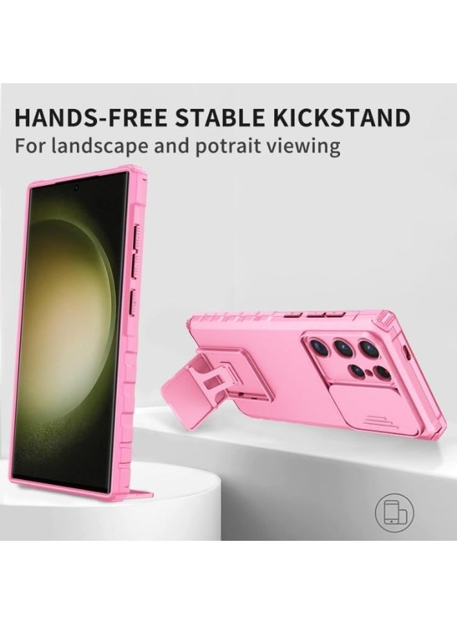 Q TRIPLE A Perfect Case for Samsung Galaxy S24 Ultra 5G, Military-Grade Shockproof Protective Case with Slider for Camera Lens Protection & Built-in Dual Functional Kickstand, vertical and horizontal viewing & Anti Fall Corner Bumpers Silicone Armor Shell (Pink) - Image 5