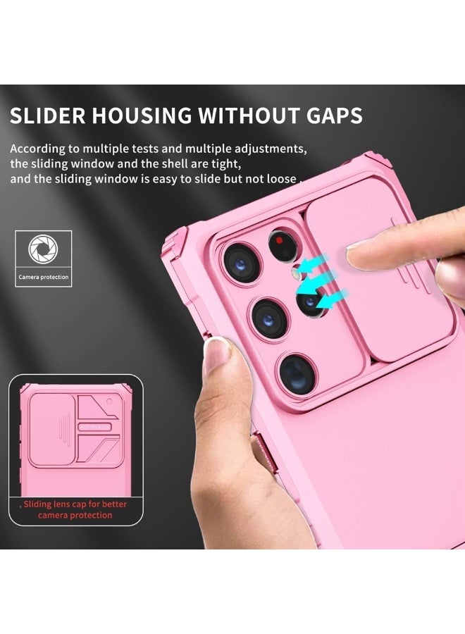 Q TRIPLE A Perfect Case for Samsung Galaxy S24 Ultra 5G, Military-Grade Shockproof Protective Case with Slider for Camera Lens Protection & Built-in Dual Functional Kickstand, vertical and horizontal viewing & Anti Fall Corner Bumpers Silicone Armor Shell (Pink) - Image 2