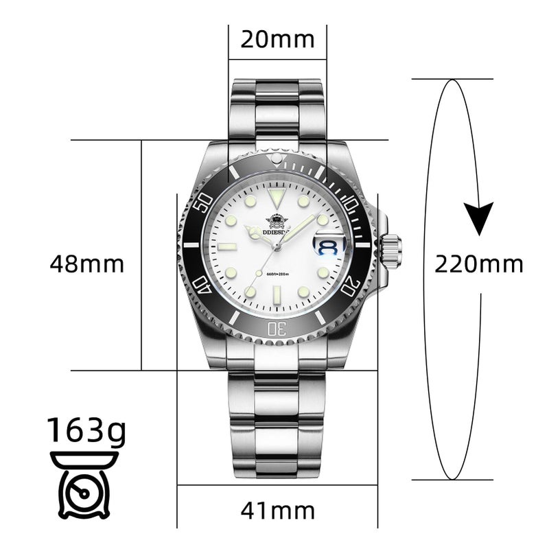 ADDIESDIVE Quartz Dive Watches for Men Water Resistant 200 M Mens Wrist Watch Luminous White Dial Analog Stainless Steel - Image 2