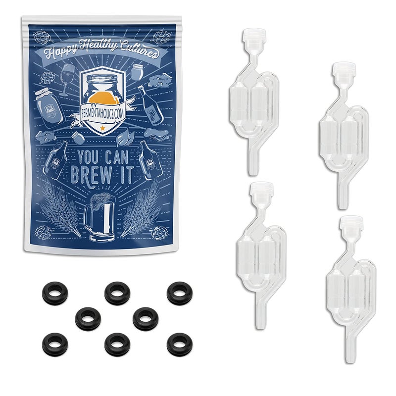 SShaped Airlocks With Grommets Set  4 Airlocks And 8 Grommets  Home Fermentation Essential  Airlock For Homemade Wine Beer Cider Kimchi Sauerkraut  Preserving Brewing Fermenting