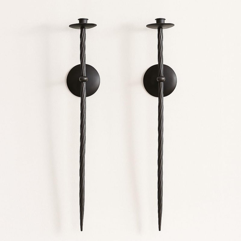 Remenna Large Wall Candle Holder Set of 2 Twisted Candle Sconces Wall Mount Metal Candle Holders Decor for Bedroom Dining Room 235 Black
