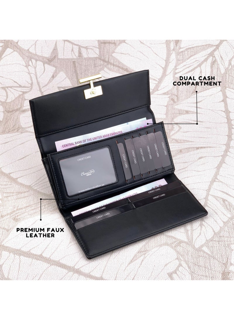 Classic Milano Premium Faux Leather Long Wallet for Women with Snap Closure | Ladies Wallet Card Holder Purse | Slim Women's Wallet for Daily Use, Travel, and Gifting - Image 3