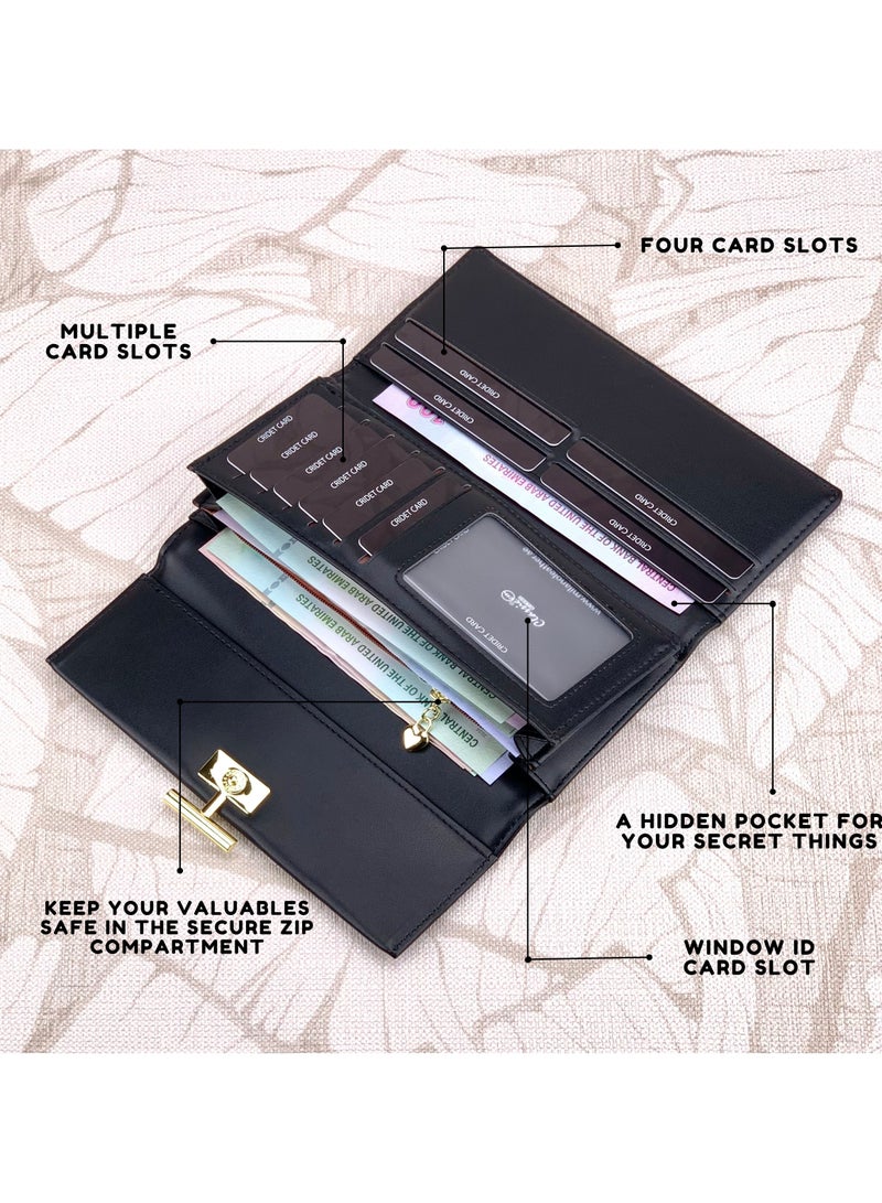 Classic Milano Premium Faux Leather Long Wallet for Women with Snap Closure | Ladies Wallet Card Holder Purse | Slim Women's Wallet for Daily Use, Travel, and Gifting - Image 2