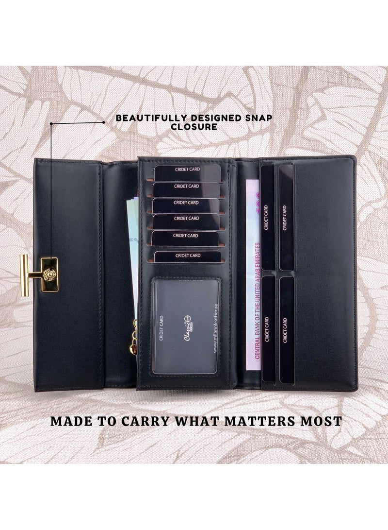 Classic Milano Premium Faux Leather Long Wallet for Women with Snap Closure | Ladies Wallet Card Holder Purse | Slim Women's Wallet for Daily Use, Travel, and Gifting - Image 4