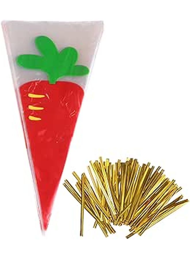 Triangle Candy Bags 100pcs Plastic Cone Popcorn Bags With Carrot Pattern For Party Snacks Baking - Image 1