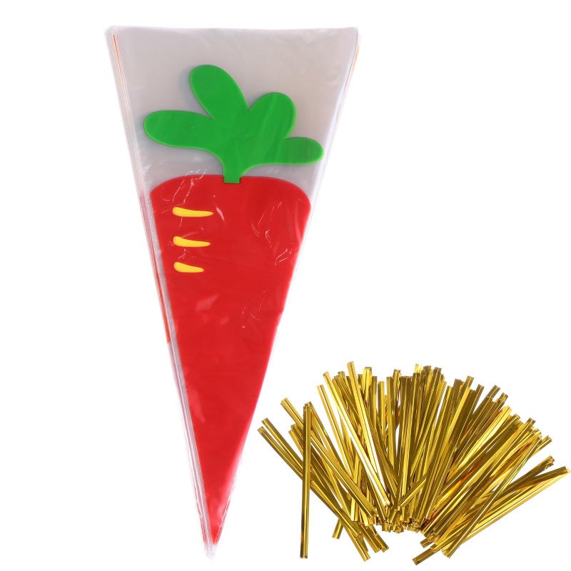 Triangle Candy Bags 100pcs Plastic Cone Popcorn Bags With Carrot Pattern For Party Snacks Baking - Image 2