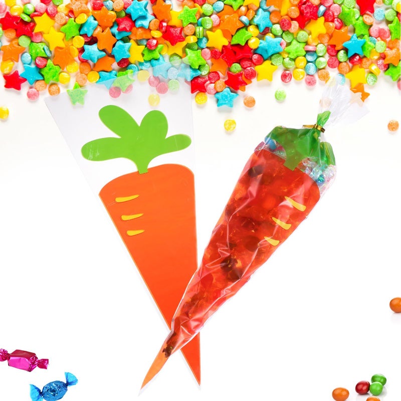 Triangle Candy Bags 100pcs Plastic Cone Popcorn Bags With Carrot Pattern For Party Snacks Baking - Image 4