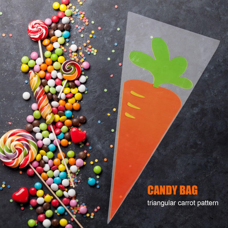 Triangle Candy Bags 100pcs Plastic Cone Popcorn Bags With Carrot Pattern For Party Snacks Baking - Image 5