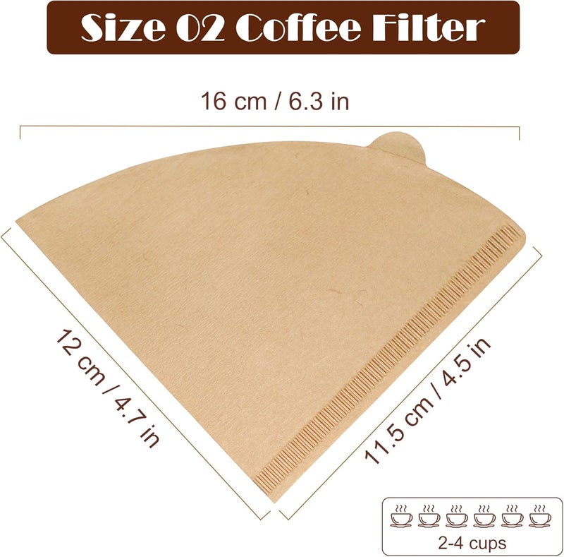 200 قطعة من مرشحات القهوة بحجم 2 إلى 4 أكواب، متوافقة مع تقنية الصب V60 | مرشحات ورقية مخروطية طبيعية غير مبيضة بحجم 02 متوافقة مع قمع الصب للقهوة، وصانعات القهوة بالتنقيط من 1 إلى 4 أكواب - Image 2