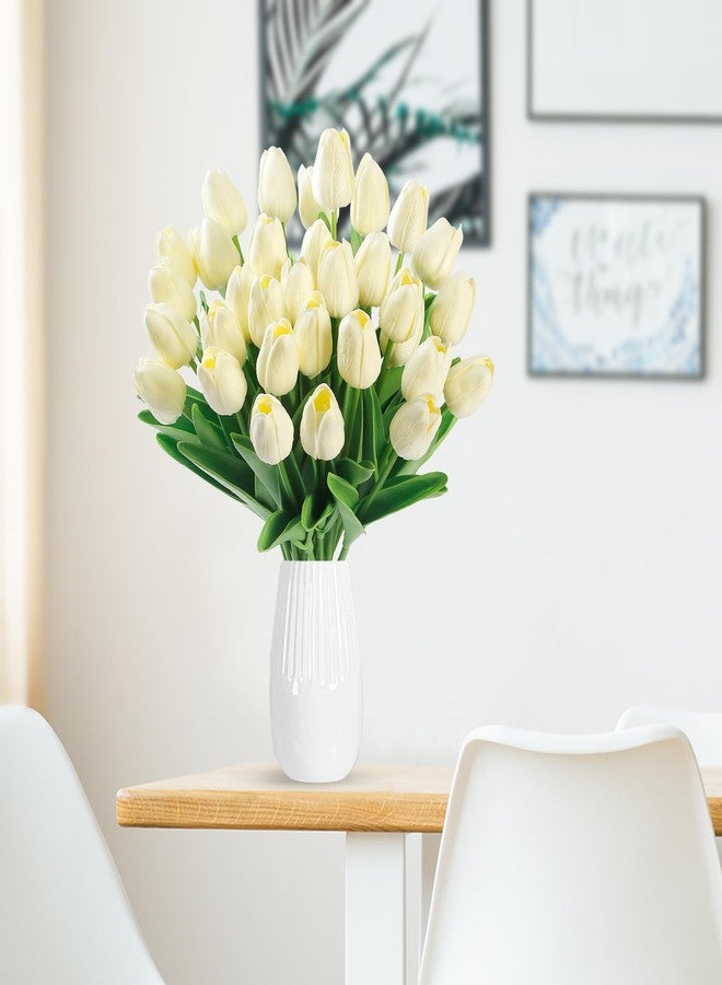 Sggvecsy 15 قطعة من زهور التوليب الاصطناعية ذات الملمس الحقيقي، سيقان التوليب لحفلات الزفاف، باقات الربيع، تنسيق الزهور، ديكورات المنزل والحفلات والمكاتب، عيد الأم (أبيض حليبي) - Image 2