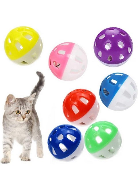 Plastic Cat Sphere Ball With Inside Bell, Colorful 4Cm Balls Pounce Chase Interactive Rattle Ball Toys For Cats And Kitten (Pack Of 12)