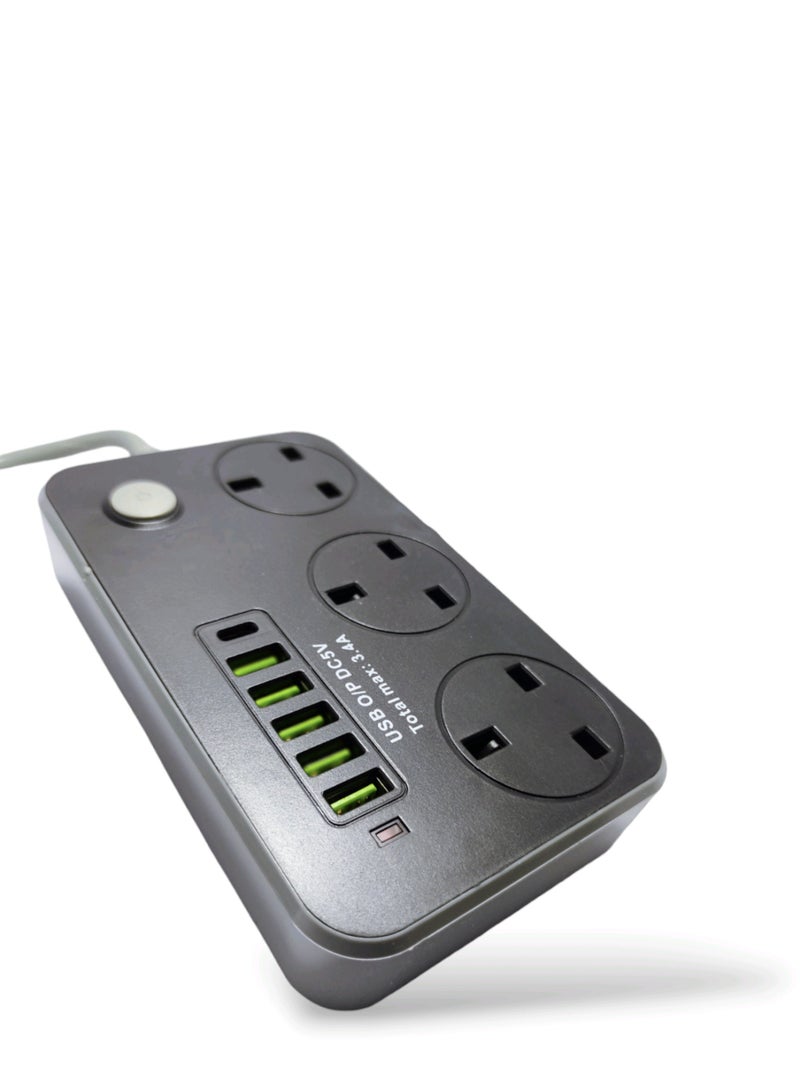 5M Extension Cord With 6 USB Outlets 3AC Outlets With Safety Switch 2500W - Image 1