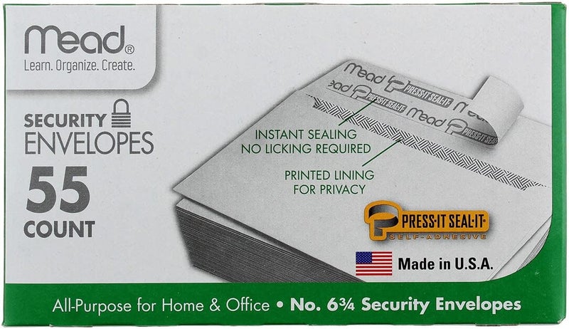 Mead Press-it Seal-it Security Envelopes - 55 Count Self-Adhesive Privacy Envelopes - Image 1