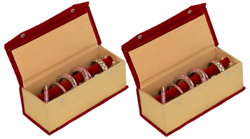 Kuber Industries Kuber Industries 2 Pieces Wooden Single Roll Bangle Box Set, Maroon  - Image 2