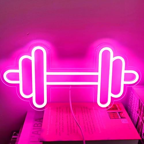 HFHungkeong Gym Neon Sign,Dumbbell LED Neon Light for Home Gym Decor，Pink Neon Sign Dimmable led gym lights for Wall Decor,Gym Decor Sports Neon Sign for Workout Room,Men Women Wall Décor Gift,15.7x7.9IN - Image 1