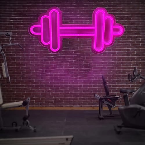 HFHungkeong Gym Neon Sign,Dumbbell LED Neon Light for Home Gym Decor，Pink Neon Sign Dimmable led gym lights for Wall Decor,Gym Decor Sports Neon Sign for Workout Room,Men Women Wall Décor Gift,15.7x7.9IN - Image 2