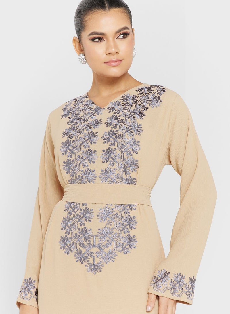 V-Neck Embroidered Jalabiya