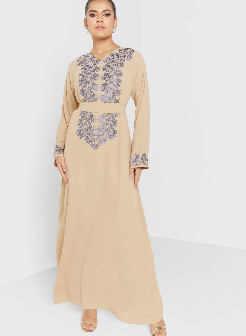 V-Neck Embroidered Jalabiya
