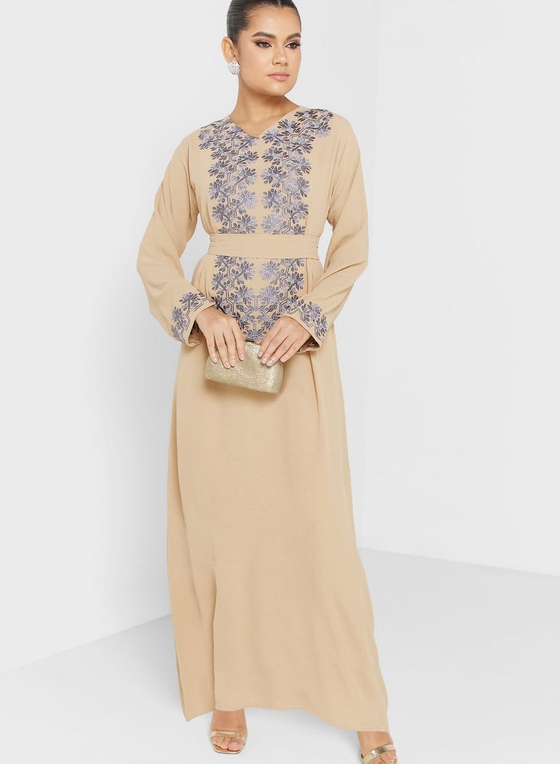 V-Neck Embroidered Jalabiya