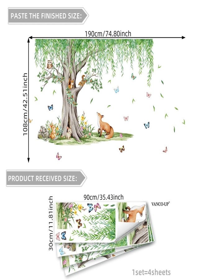 Mirabuy Large Pendulous Tree Woodland Forest Wall Decals, Hanging Green Tree with Animals Birds Wall Stickers for Nursery Kids Room Wall Decor, 74.8x42.5 inch - Image 2