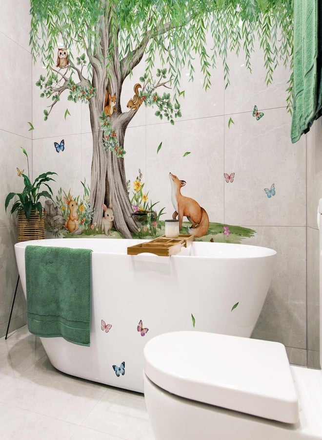 Mirabuy Large Pendulous Tree Woodland Forest Wall Decals, Hanging Green Tree with Animals Birds Wall Stickers for Nursery Kids Room Wall Decor, 74.8x42.5 inch - Image 4