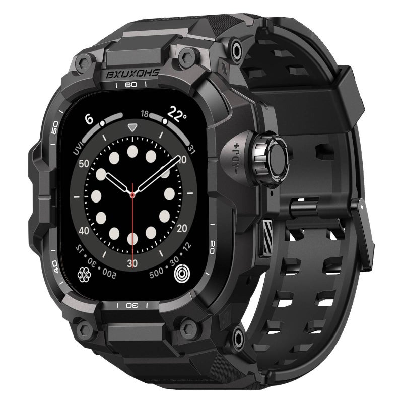 سوار ساعة ذكية باللون أسود قابل للتعديل سوار رياضي من السيليكون متوافق مع Apple Watch 42/44/45/49mm بملاءمة قابلة للتعديل وحزام بديل - Image 1