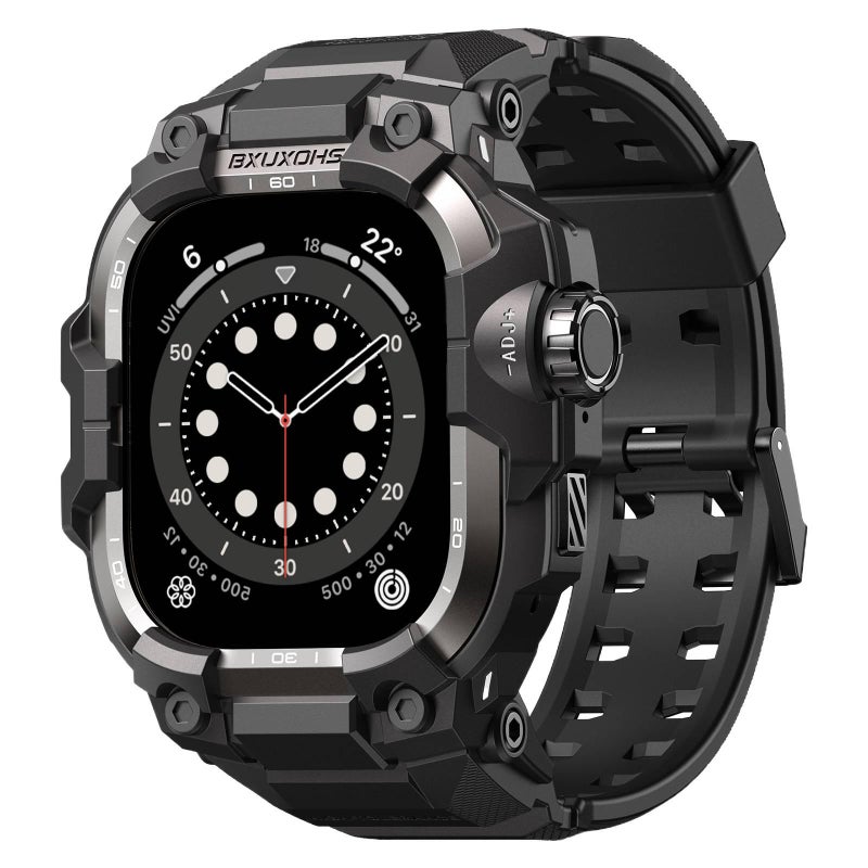 سوار ساعة ذكية باللون أسود قابل للتعديل سوار رياضي من السيليكون متوافق مع Apple Watch 42/44/45/49mm بملاءمة قابلة للتعديل وحزام بديل - Image 5