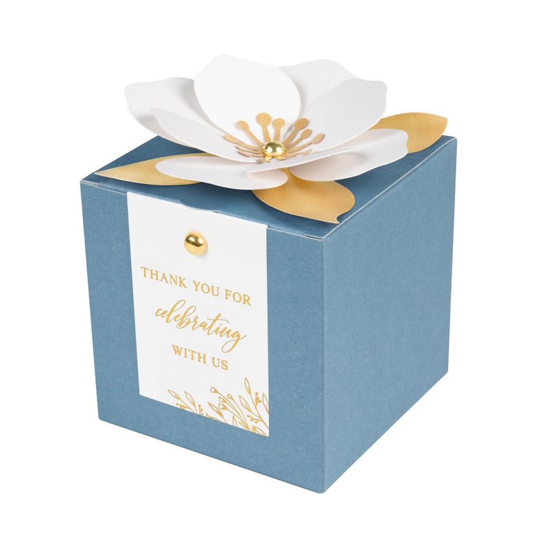 Feiyi 20 Pcs Dusty Blue Gift Boxes  3 In 1 Favor Boxes With Floral Decor  White Thank You Tags Cupcake Containers Gift Wrapping For Wedding  Baby Shower  Birthday  Decorations Party - 3.55X3.55X3.55 - Image 1