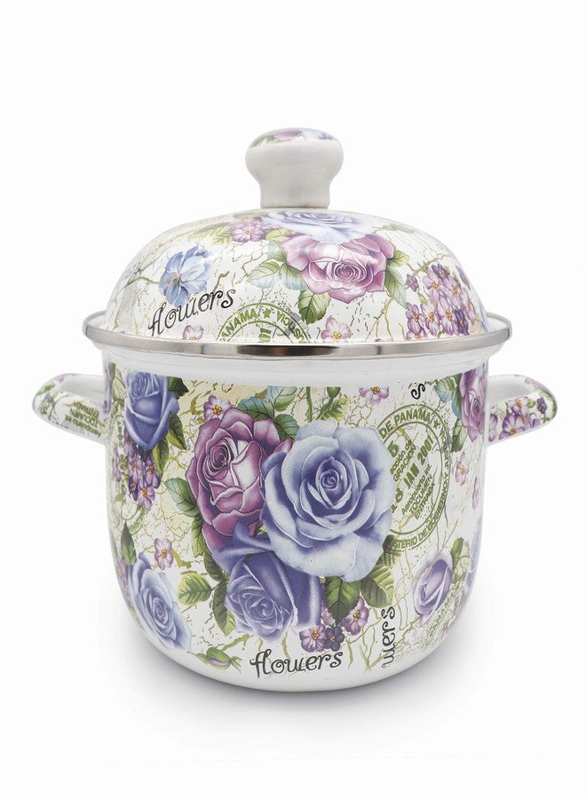 OLYTARU Flower Enamel on Steel Stock Pot/Stockpot with Lid, 3 Quart (style2) - Image 1