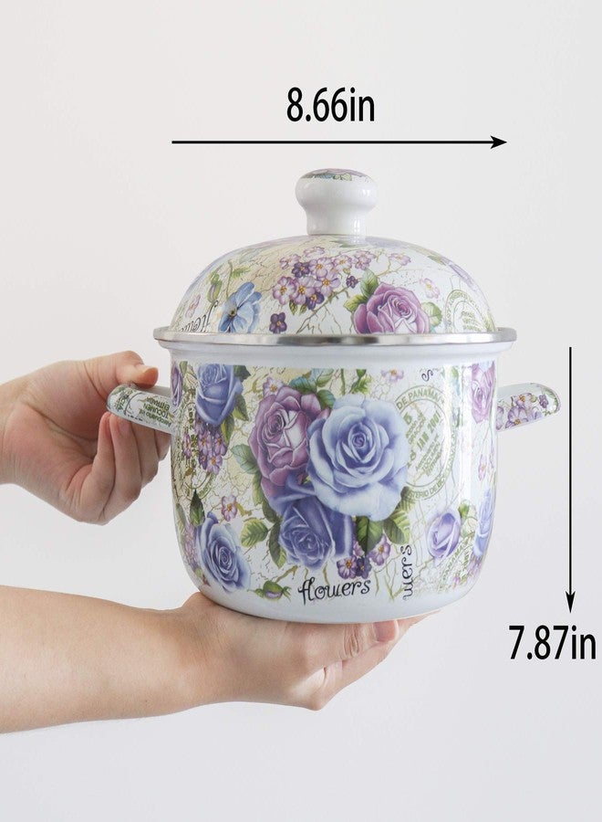 OLYTARU Flower Enamel on Steel Stock Pot/Stockpot with Lid, 3 Quart (style2) - Image 2
