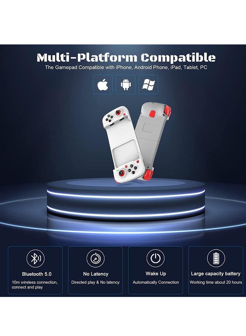 Mobile Game Controller, Low Latency Phone Game Gamepad with M1/M2 Programmable Button, Game Handle Joystick for Samsung, Iphone, Huawei, Pixel, Direct Play (White)