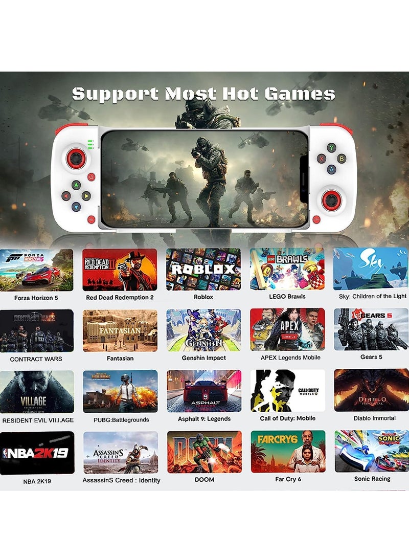 Mobile Game Controller, Low Latency Phone Game Gamepad with M1/M2 Programmable Button, Game Handle Joystick for Samsung, Iphone, Huawei, Pixel, Direct Play (White)