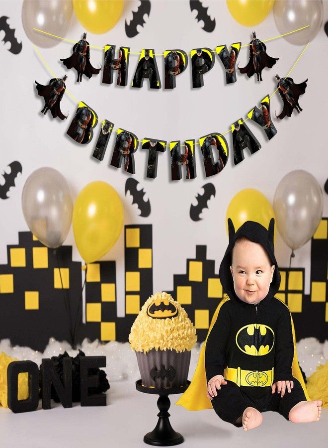 Seyal Batmn Happy Birthday Banner for Boys Party Decorations - Superhero Theme Birthday Garland - Comic Style Wall Hanging Banner - Bat Hero Birthday Party Supplies or Comic-Inspired Celebrations - Image 3