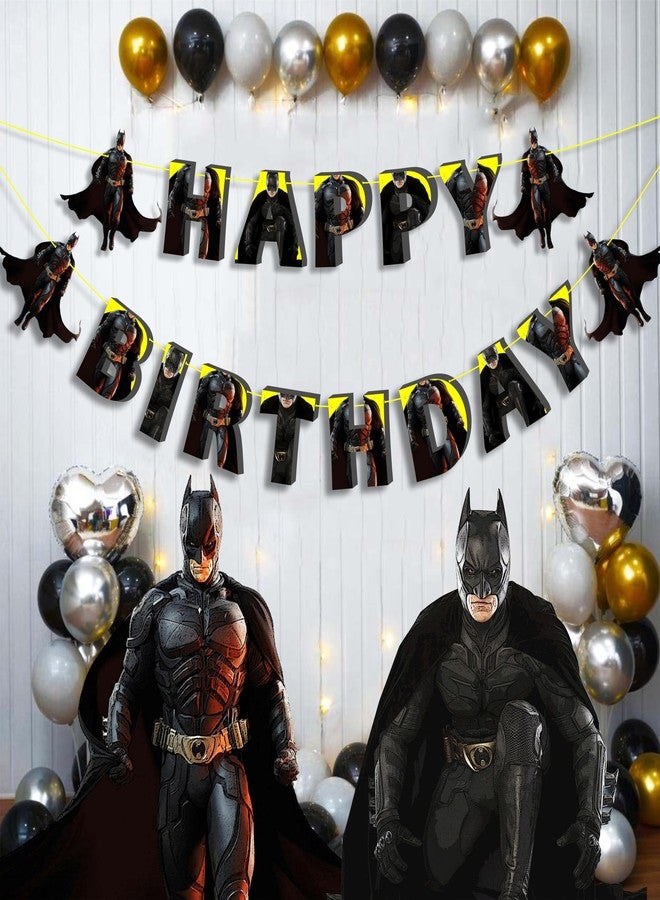 Seyal Batmn Happy Birthday Banner for Boys Party Decorations - Superhero Theme Birthday Garland - Comic Style Wall Hanging Banner - Bat Hero Birthday Party Supplies or Comic-Inspired Celebrations - Image 1