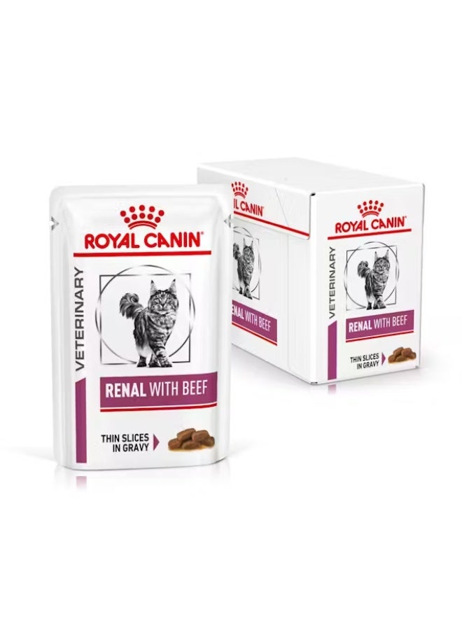 Royal Canin Veterinary Renal Beef | 12 x 85 g | Dietary Complete Food for Adult Cats | For Kidney Problems | Fresh Bagged | Tasty Beef - Image 1