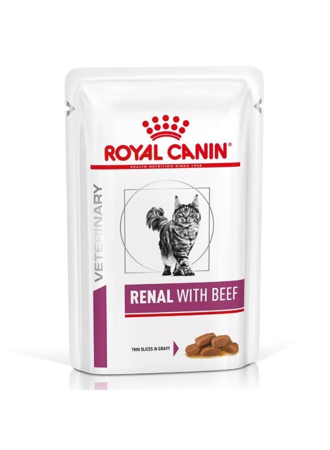 Royal Canin Veterinary Renal Beef | 12 x 85 g | Dietary Complete Food for Adult Cats | For Kidney Problems | Fresh Bagged | Tasty Beef - Image 2