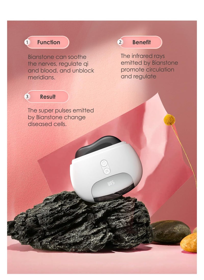 Excefore GuaSha Tool for Face, Electric Gua Sha Facial Tool with Skin Scraping ,Massage, Heat and Electric Vibration 5 Models, Anti-Aging Device, Eye Face Puffiness, Wrinkles, Firm Tighten, Relief, White  - Image 2