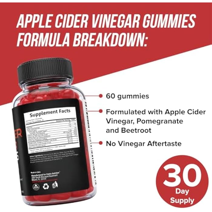 ORPHIC NUTRITION Apple Cider Vinegar Gummies - 1000mg - ACV Weight Loss Gummies - Supports Digestion, Detox & Cleansing - VIT B12, Beetroot - Gomitas de Vinagre de Manzana (120 pcs) - Image 4