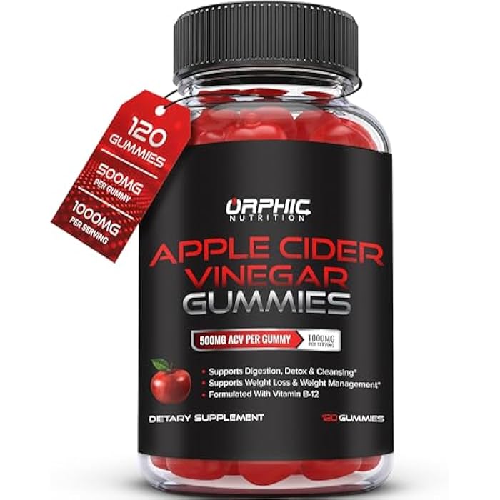 ORPHIC NUTRITION Apple Cider Vinegar Gummies - 1000mg - ACV Weight Loss Gummies - Supports Digestion, Detox & Cleansing - VIT B12, Beetroot - Gomitas de Vinagre de Manzana (120 pcs) - Image 1