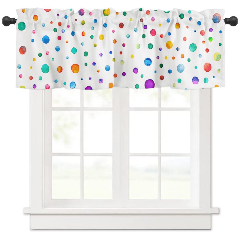 Colorful Polka Dot Valances Window Treatment Farmhouse Decor Watercolor Color Point Rod Pocket Valance Curtains for Living Room Bedroom Kitchen 54 W x 18 L  1 Panel