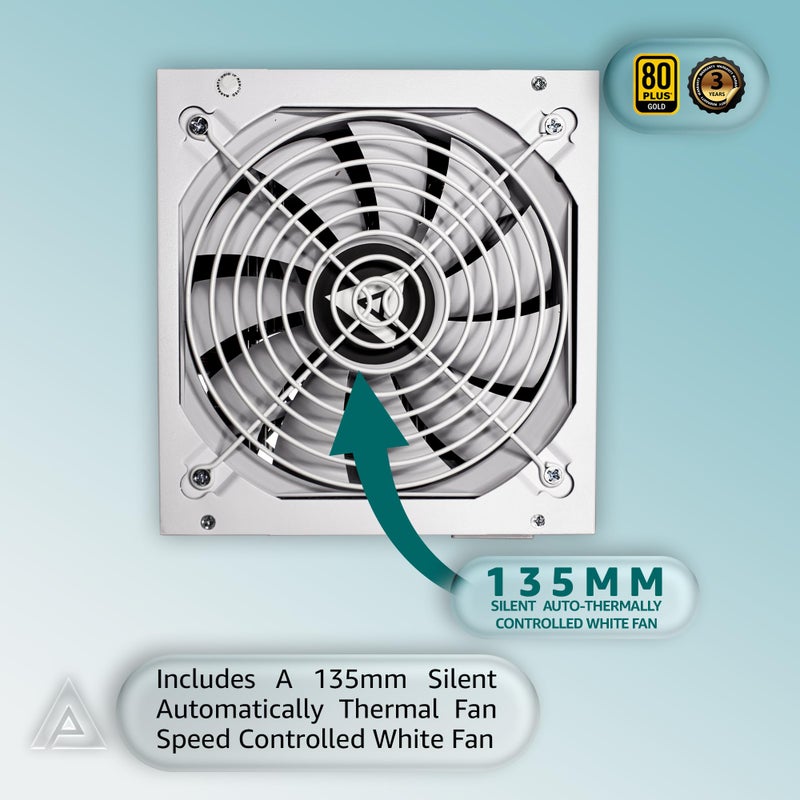 Apevia ATX-PR600W-WH Prestige 600W 80+ Gold Certified, RoHS Compliance, Active PFC ATX Gaming Power Supply White - Image 5