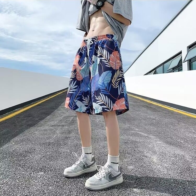 Beach Shorts Mens Summer Thin Quick-drying Swimming Trunks Fashionable Printed Large Pants Loose Pajama Pants Casual Five-point Pants Blue - Image 5