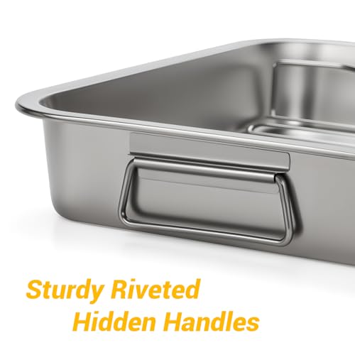 Tifanso Stainless Steel Roasting Pan - Heavy Duty Turkey Roasting Baking Broiler Oven Pan with Rack and Handle for Oven, High Sided Easy to Clean Induction Roast Tray for Chicken, Vegetable, Lasagna - Image 5