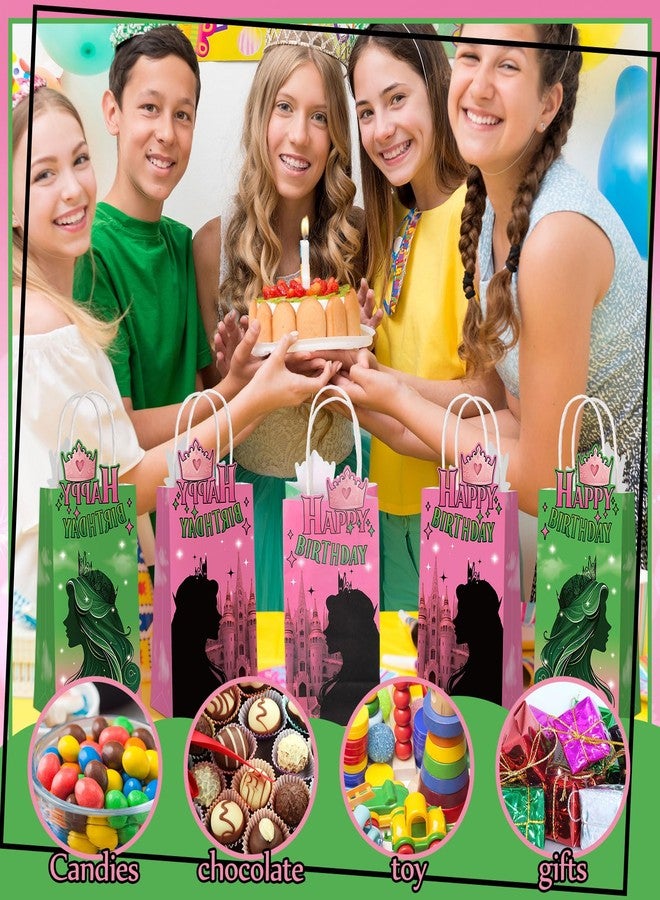Kolldenn 24 Pcs Pink and Green Birthday Party Decorations Witch Party Goodie Bags with Handle for Witch and Princess Gift Bags - Image 5