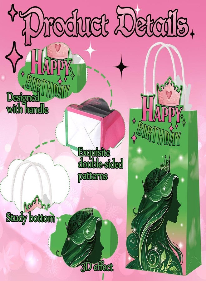 Kolldenn 24 Pcs Pink and Green Birthday Party Decorations Witch Party Goodie Bags with Handle for Witch and Princess Gift Bags - Image 3