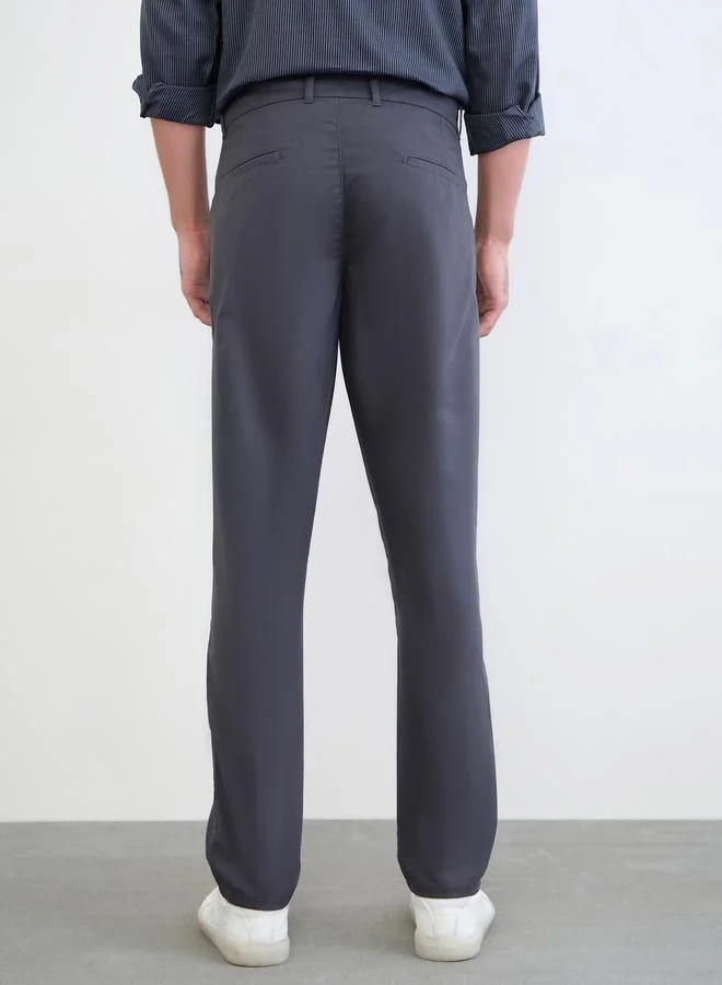 Styli Grey Men Regular Fit Solid Cotton Pants for Men | Best Price UAE