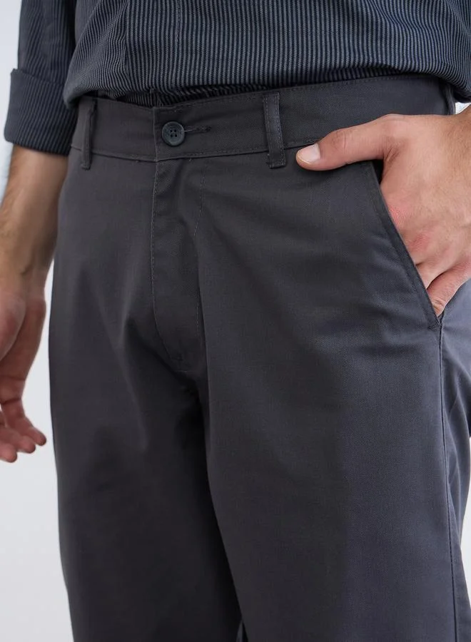 Styli Grey Men Regular Fit Solid Cotton Pants for Men | Best Price UAE