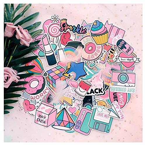 iDream Girls Kawaii Fun PVC Waterproof Stickers (Set of 60) – Pink Self-Adhesive for Mobile, Laptop, Toys, Luggage, Car, Suitcase, Size 3-8 cm, Easy Apply, Smooth Matte Finish - Image 3